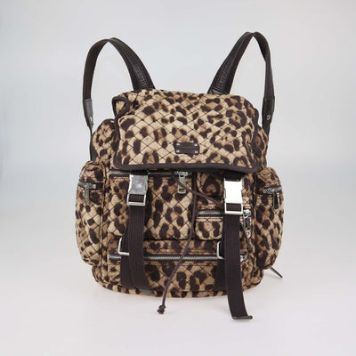Dolce & Gabbana Brown Quilted Leopard Print Fabric Cargo Backpack
