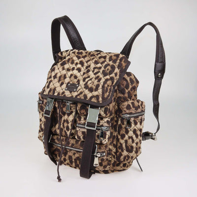 Dolce & Gabbana Brown Quilted Leopard Print Fabric Cargo Backpack