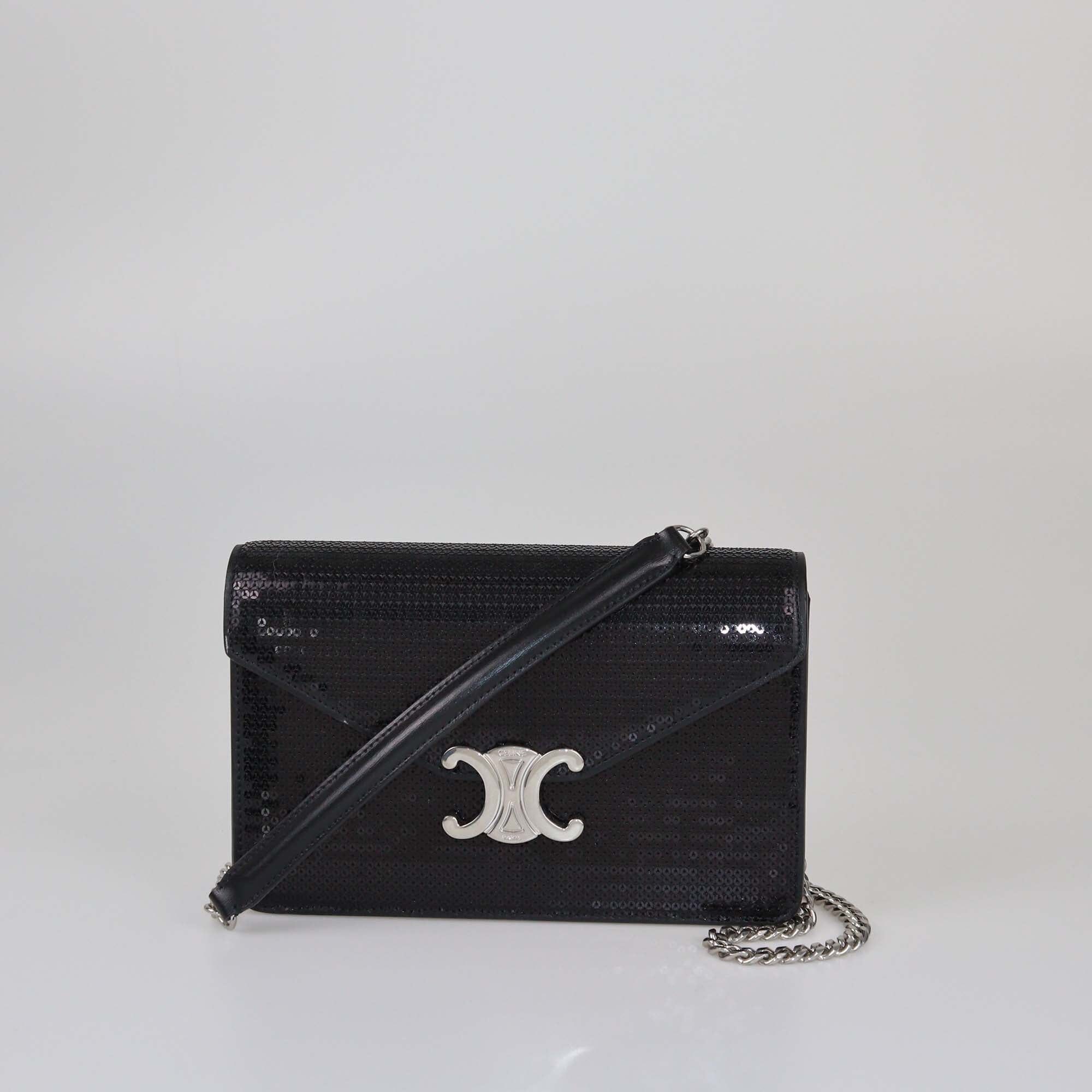 Celine Black Sequin Margo Wallet On Chain Womens Celine 