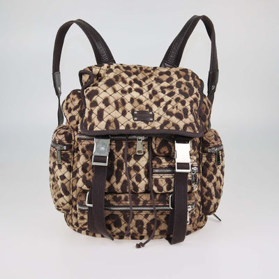Dolce & Gabbana Brown Quilted Leopard Print Fabric Cargo Backpack