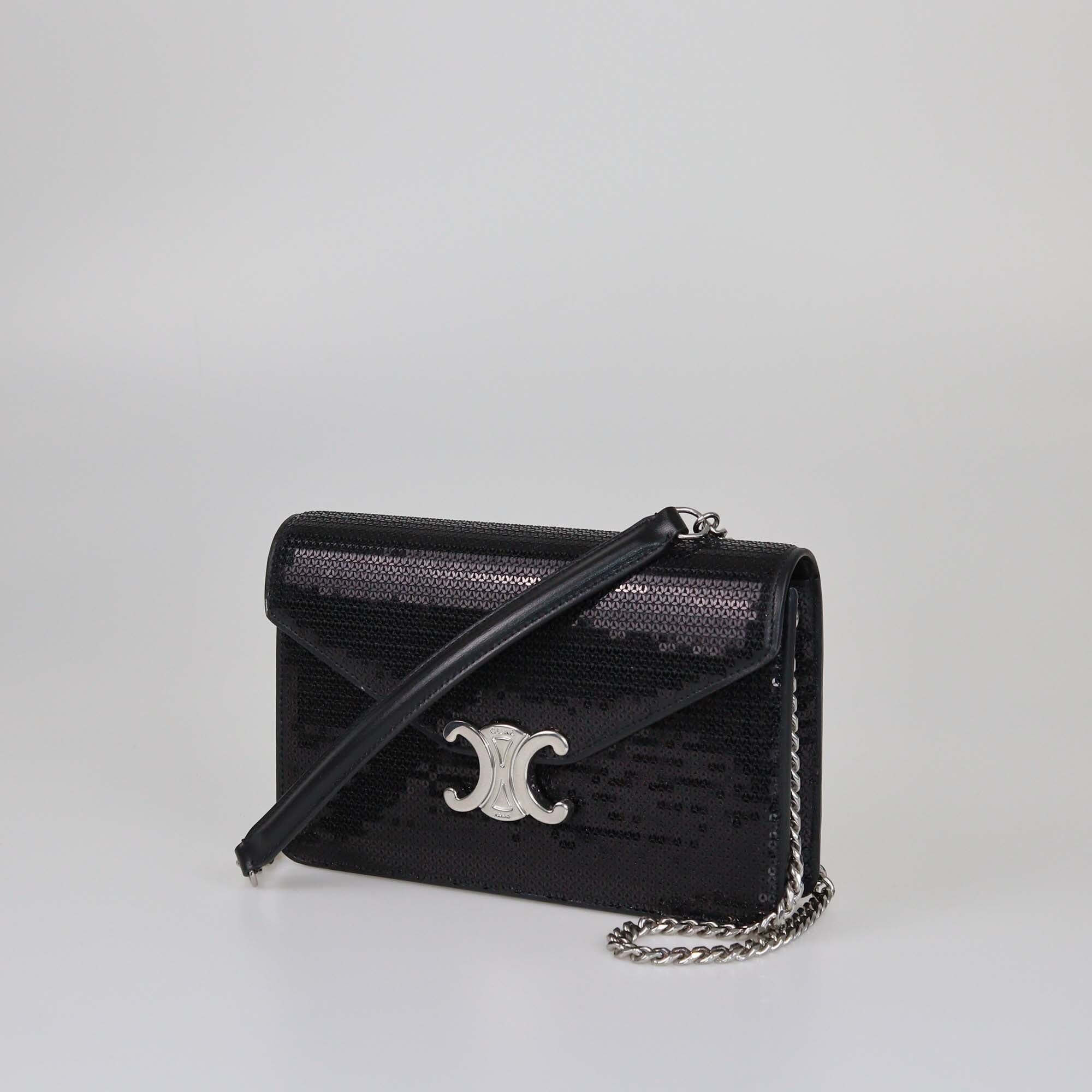 Celine Black Sequin Margo Wallet On Chain Womens Celine 