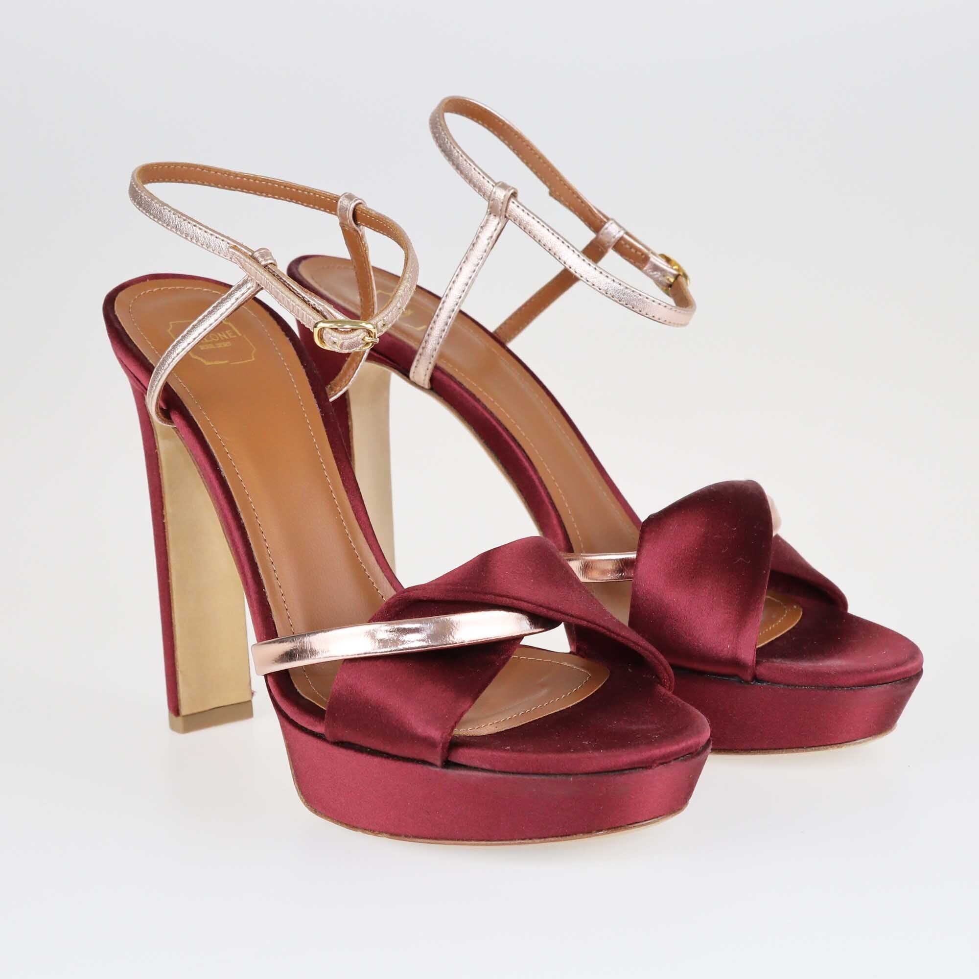 Malone Souliers Burgundy/Rose Gold Lauren Platform Sandals Shoes Malone Souliers 