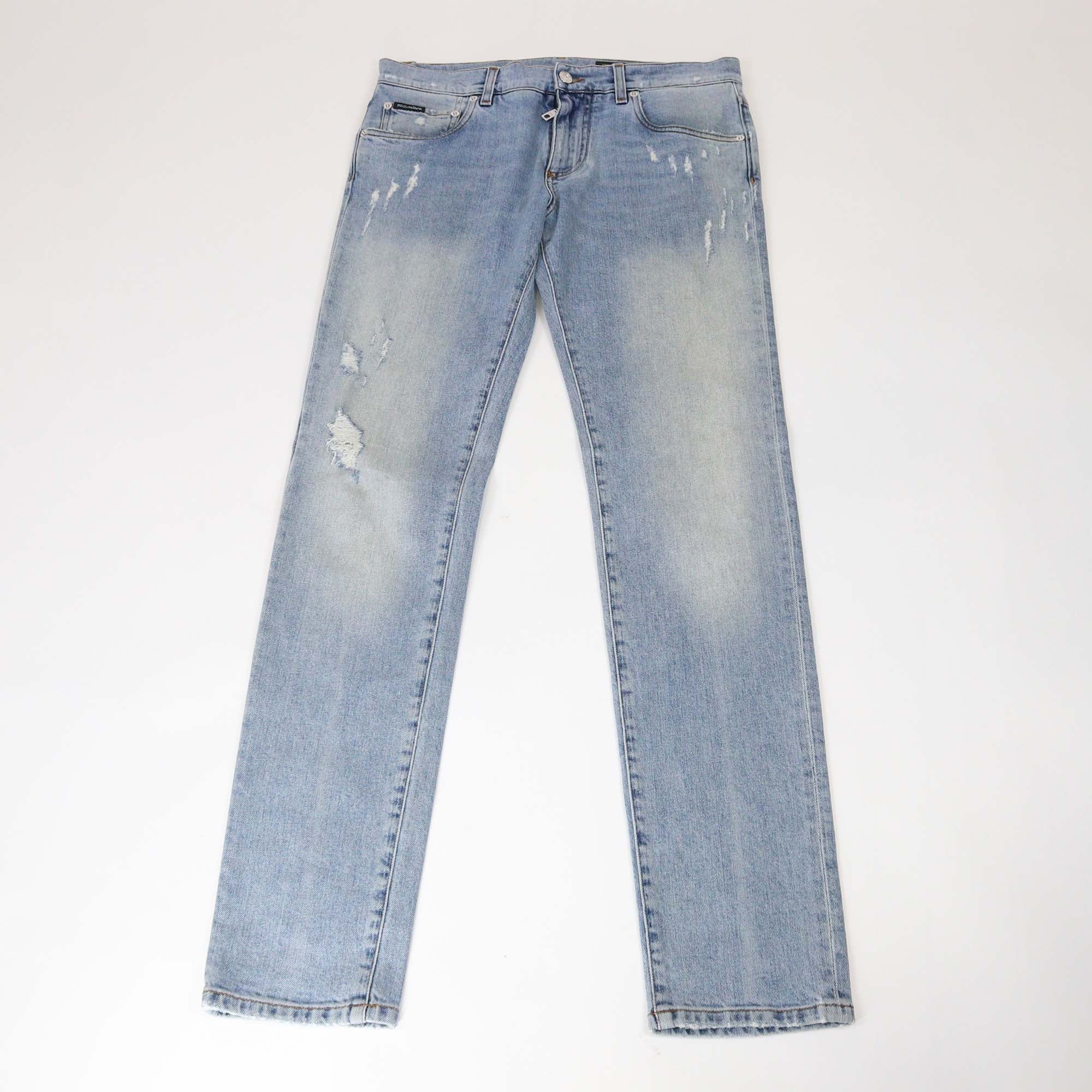 Dolce & Gabbana Black Washed Denim Ripped Skinny Fit Pants