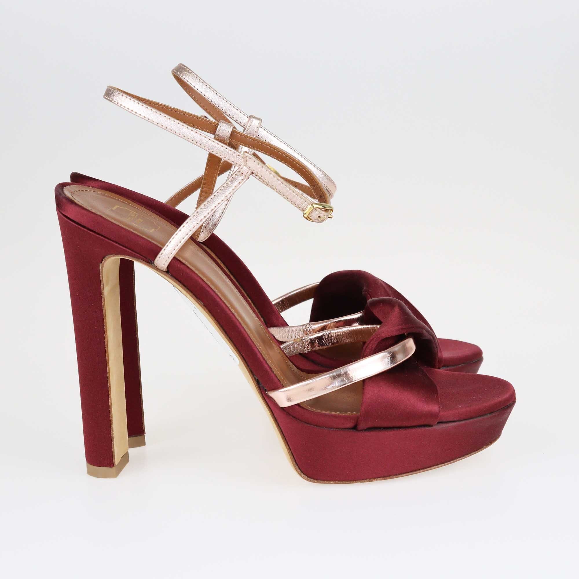 Malone Souliers Burgundy/Rose Gold Lauren Platform Sandals Shoes Malone Souliers 