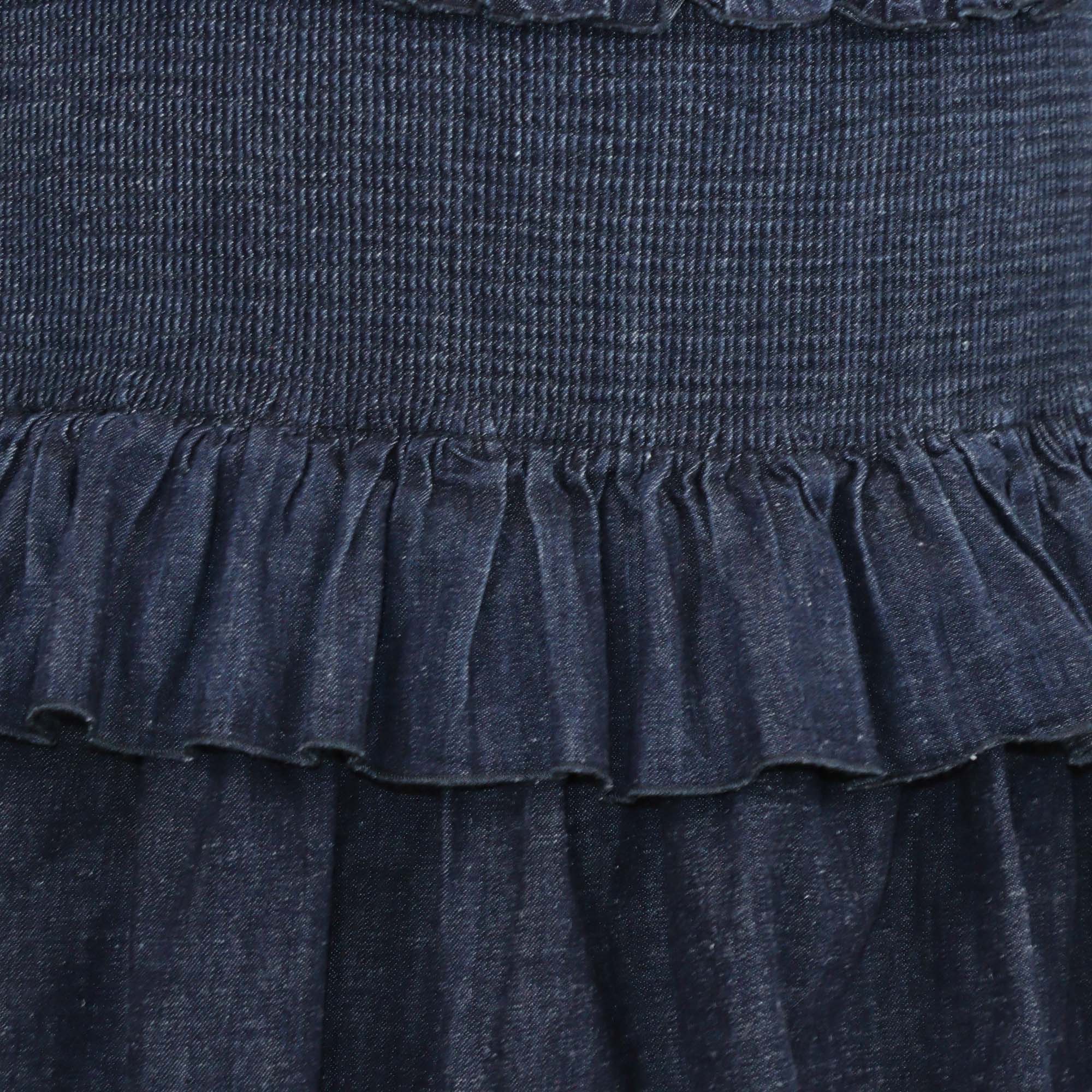 See by Chloe Dark Blue Denim Pintuck Ruffle Tiered Skirt