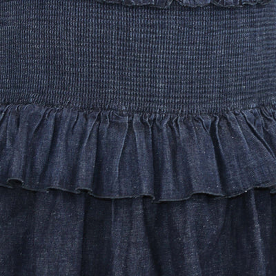 See by Chloe Dark Blue Denim Pintuck Ruffle Tiered Skirt