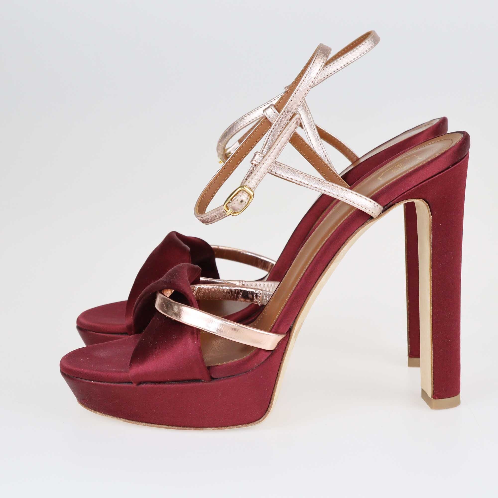 Malone Souliers Burgundy/Rose Gold Lauren Platform Sandals Shoes Malone Souliers 