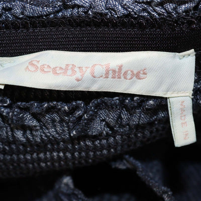 See by Chloe Dark Blue Denim Pintuck Ruffle Tiered Skirt