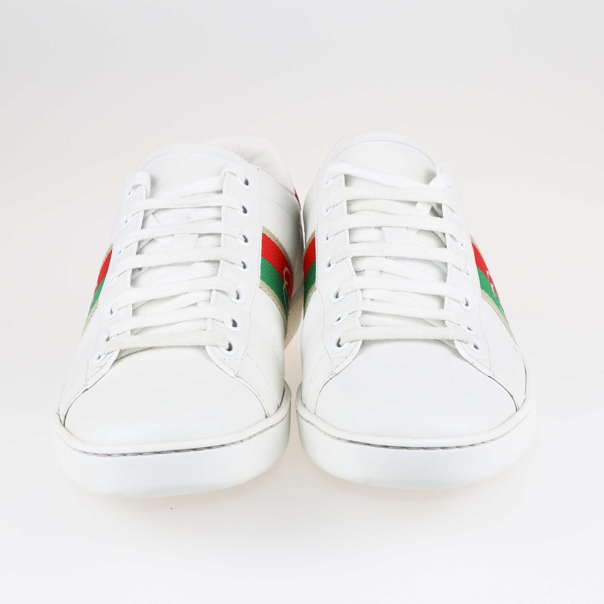 Gucci White Embroidered Bee Ace Sneakers Shoes Gucci 