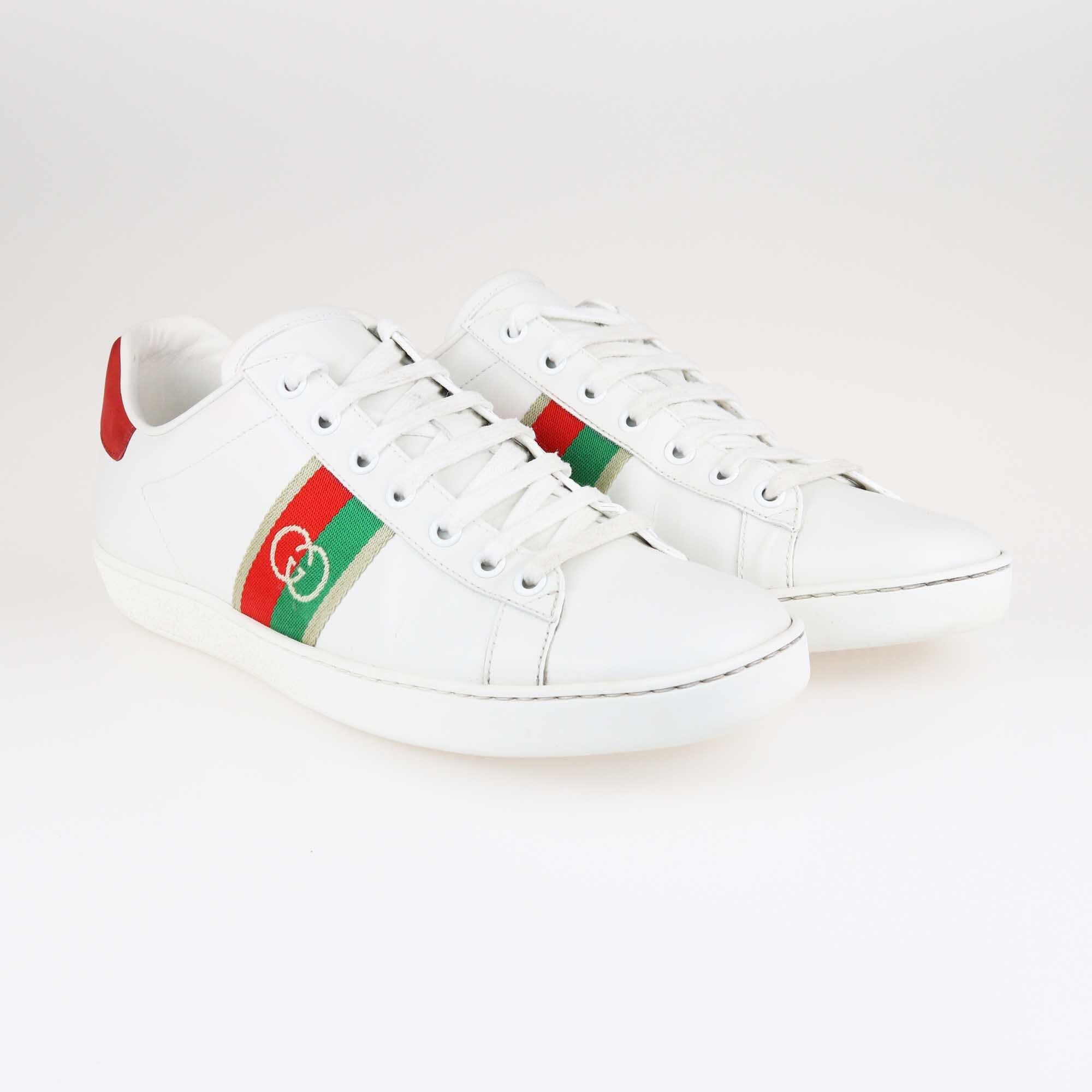 Gucci White Embroidered Bee Ace Sneakers Shoes Gucci 