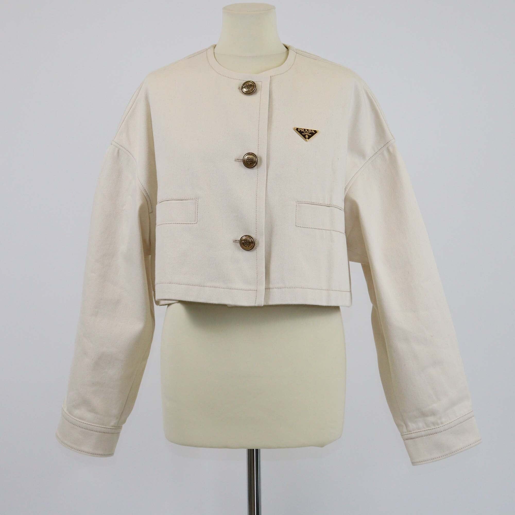 Prada Cream Cropped Blouson Jacket Womens Prada 