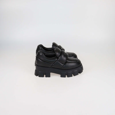 Prada Black Leather Soft Padded Platform Oxford Loafers Womens Prada 