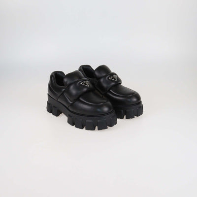 Prada Black Leather Soft Padded Platform Oxford Loafers Womens Prada 