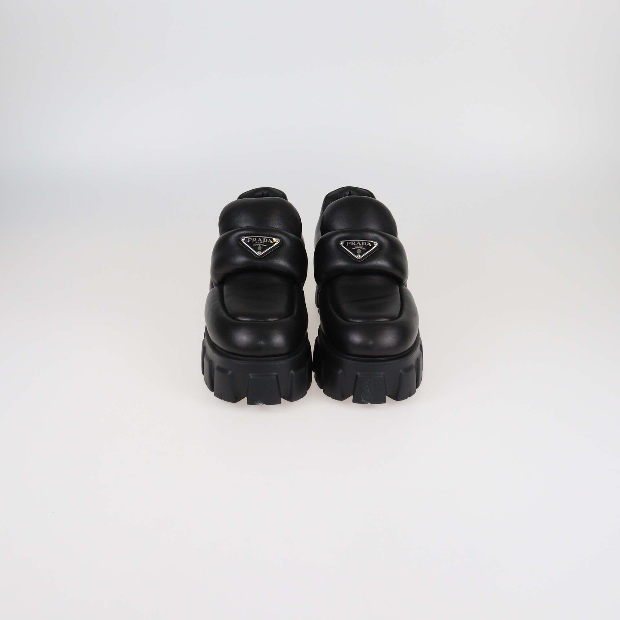 Prada Black Leather Soft Padded Platform Oxford Loafers Womens Prada 