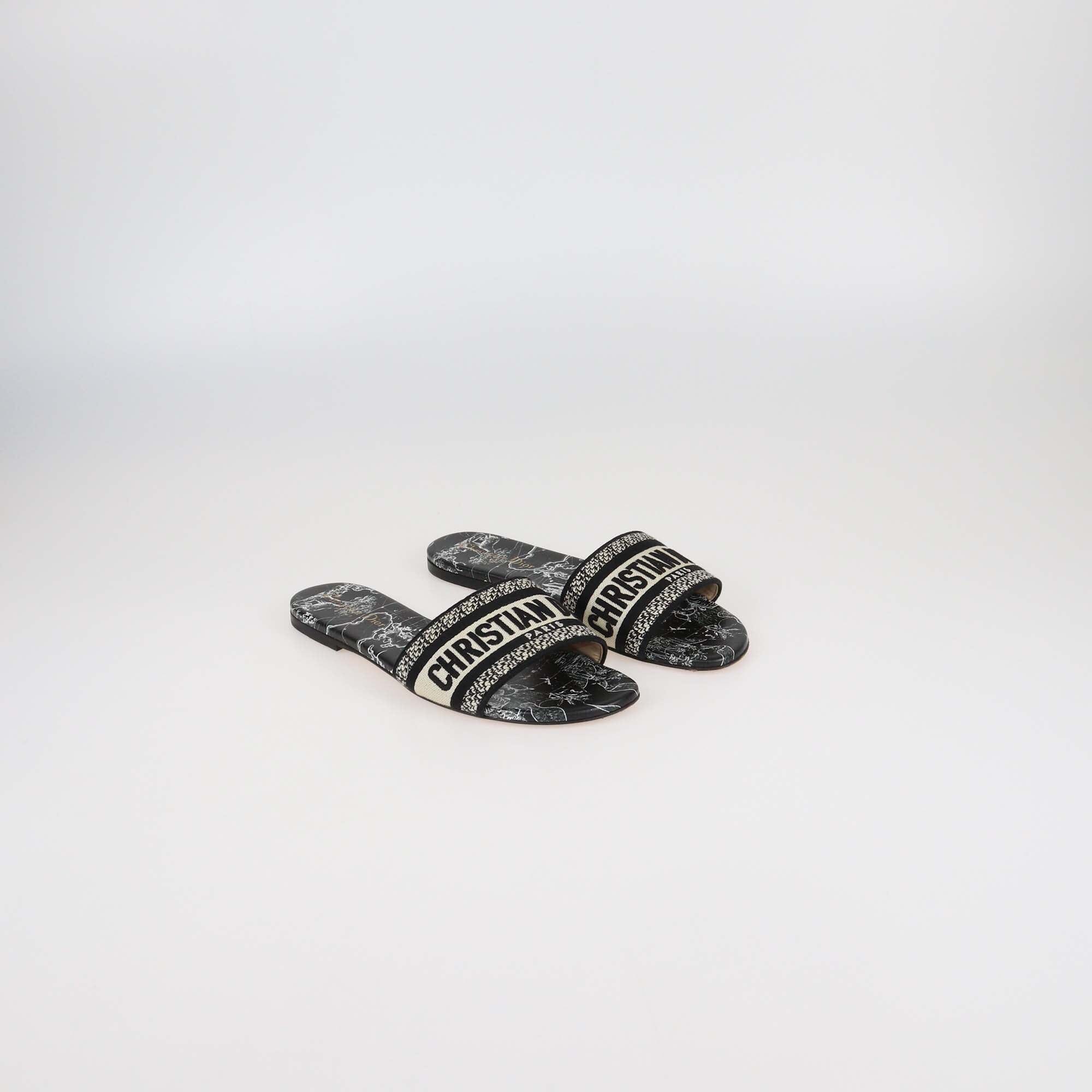 Christian Dior Black/White Around The World Print Dway Slides Womens Christian Dior 