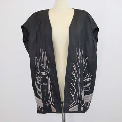 Rick Owens Black Cotton Messiah Embroidered Oversized Sleeveless Vest