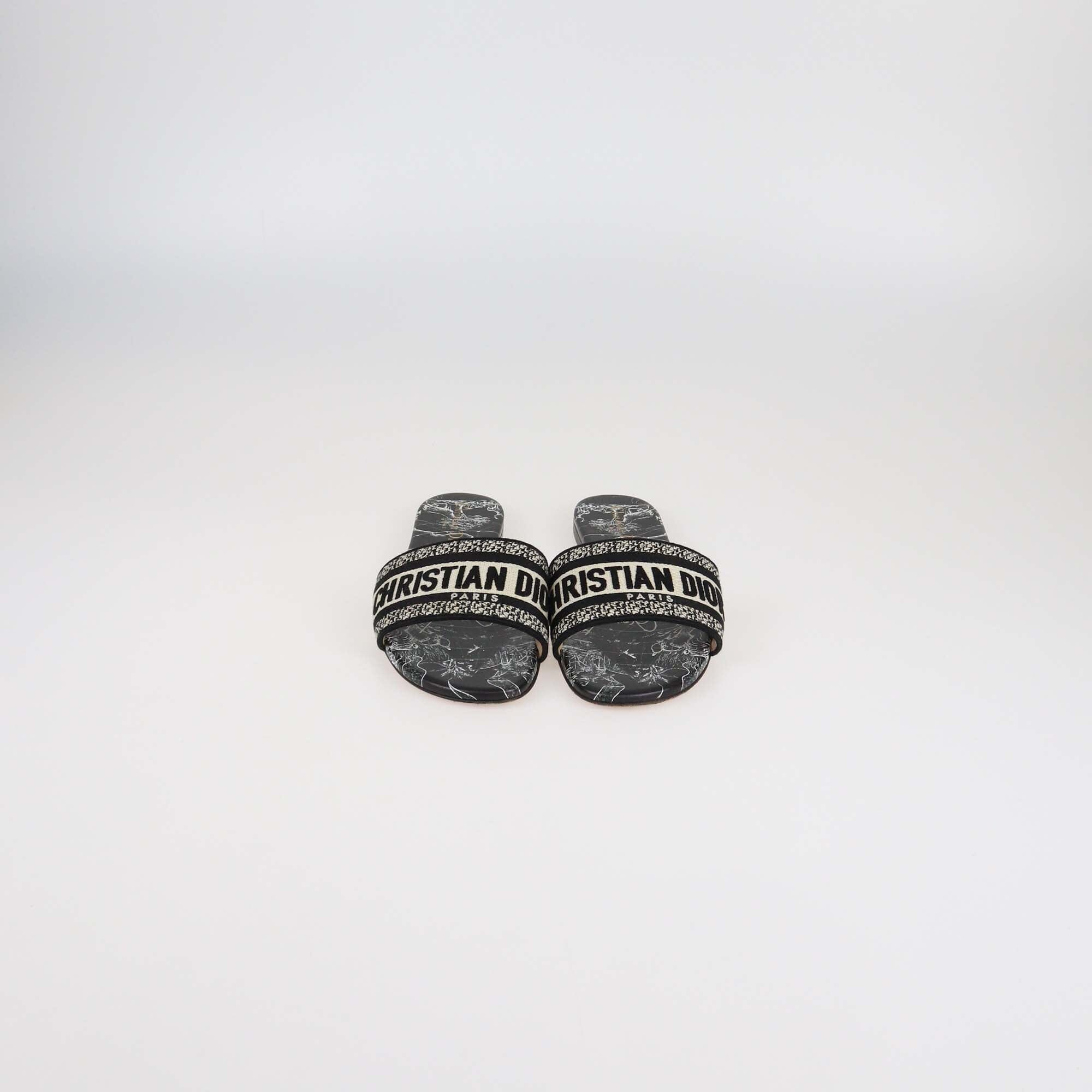 Christian Dior Black/White Around The World Print Dway Slides Womens Christian Dior 
