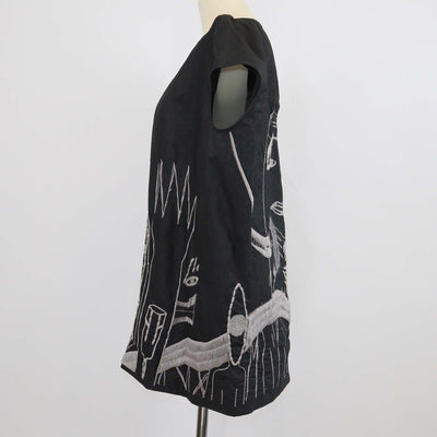 Rick Owens Black Cotton Messiah Embroidered Oversized Sleeveless Vest