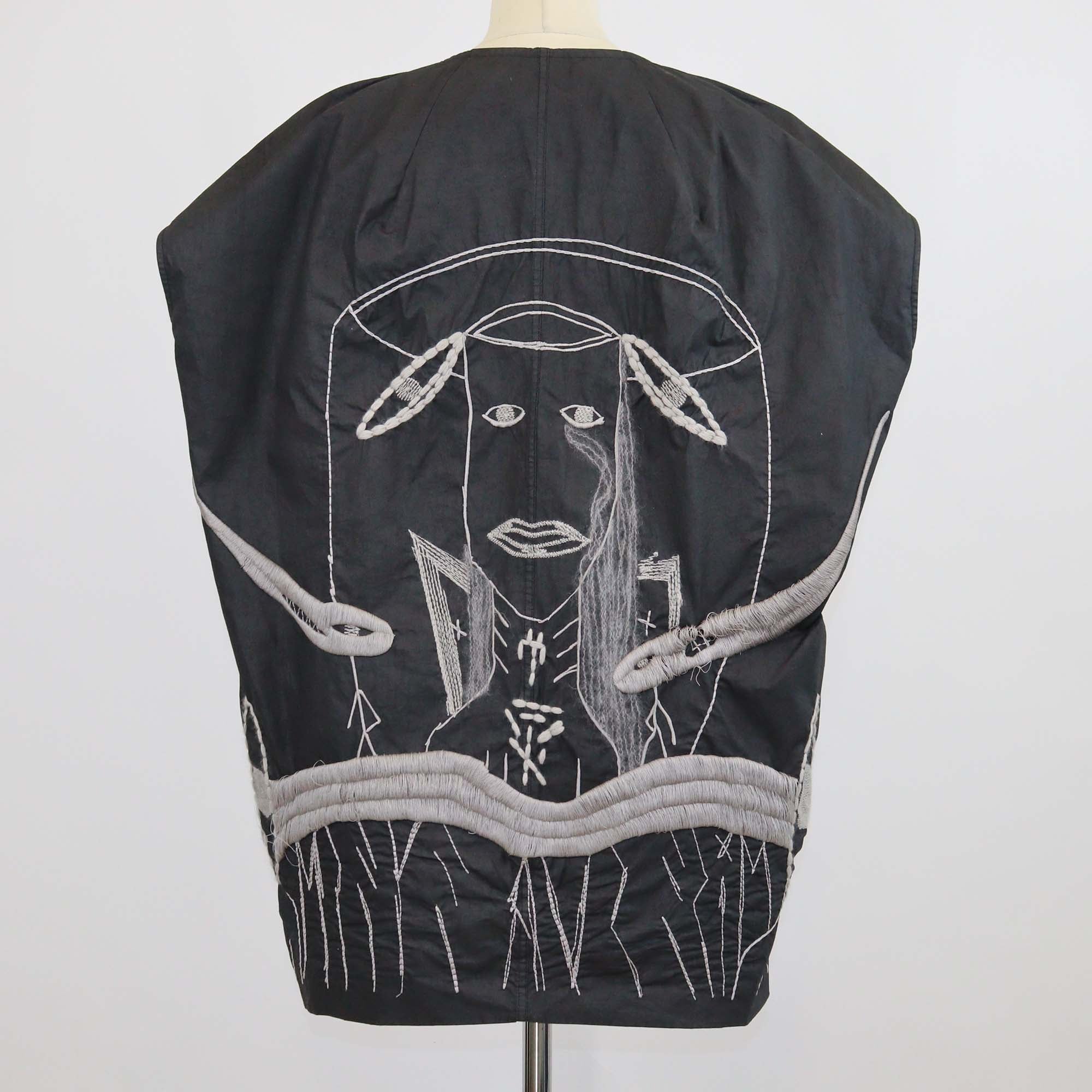 Rick Owens Black Cotton Messiah Embroidered Oversized Sleeveless Vest