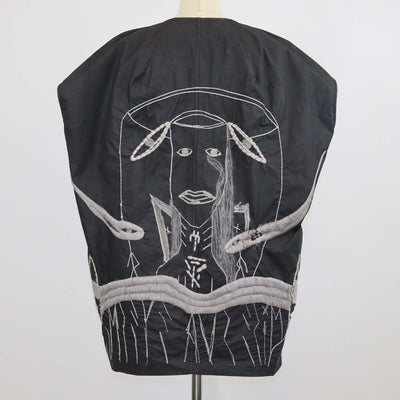 Rick Owens Black Cotton Messiah Embroidered Oversized Sleeveless Vest