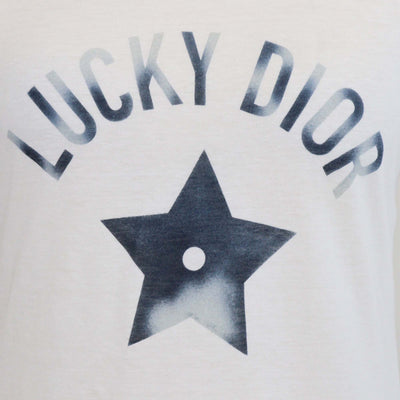 Christian Dior White/Navy Blue Blend Cotton Lucky Dior T-Shirt