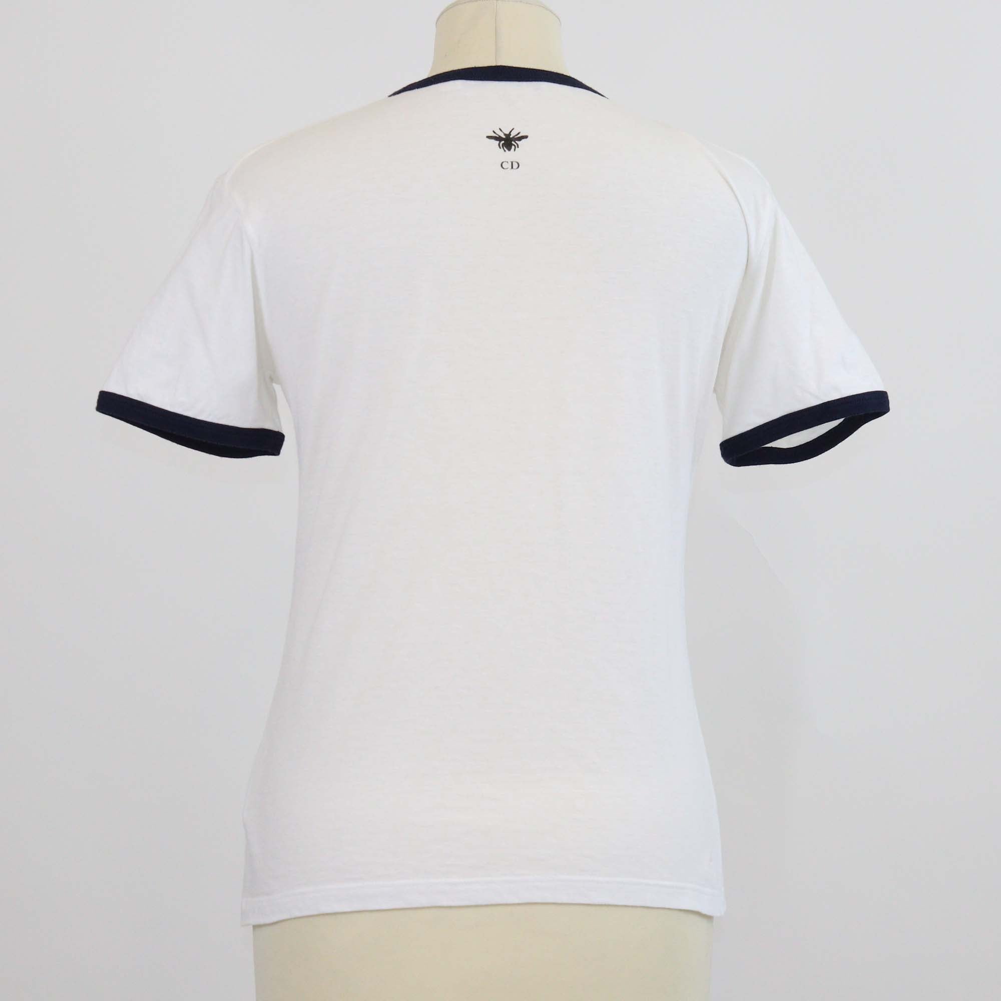 Christian Dior White/Navy Blue Blend Cotton Lucky Dior T-Shirt