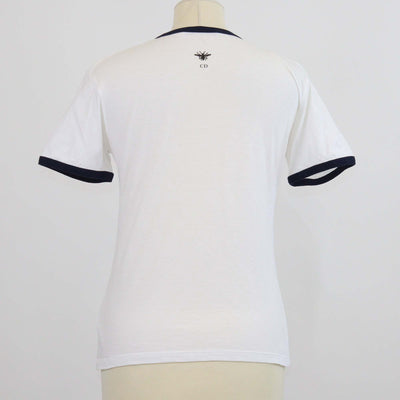 Christian Dior White/Navy Blue Blend Cotton Lucky Dior T-Shirt