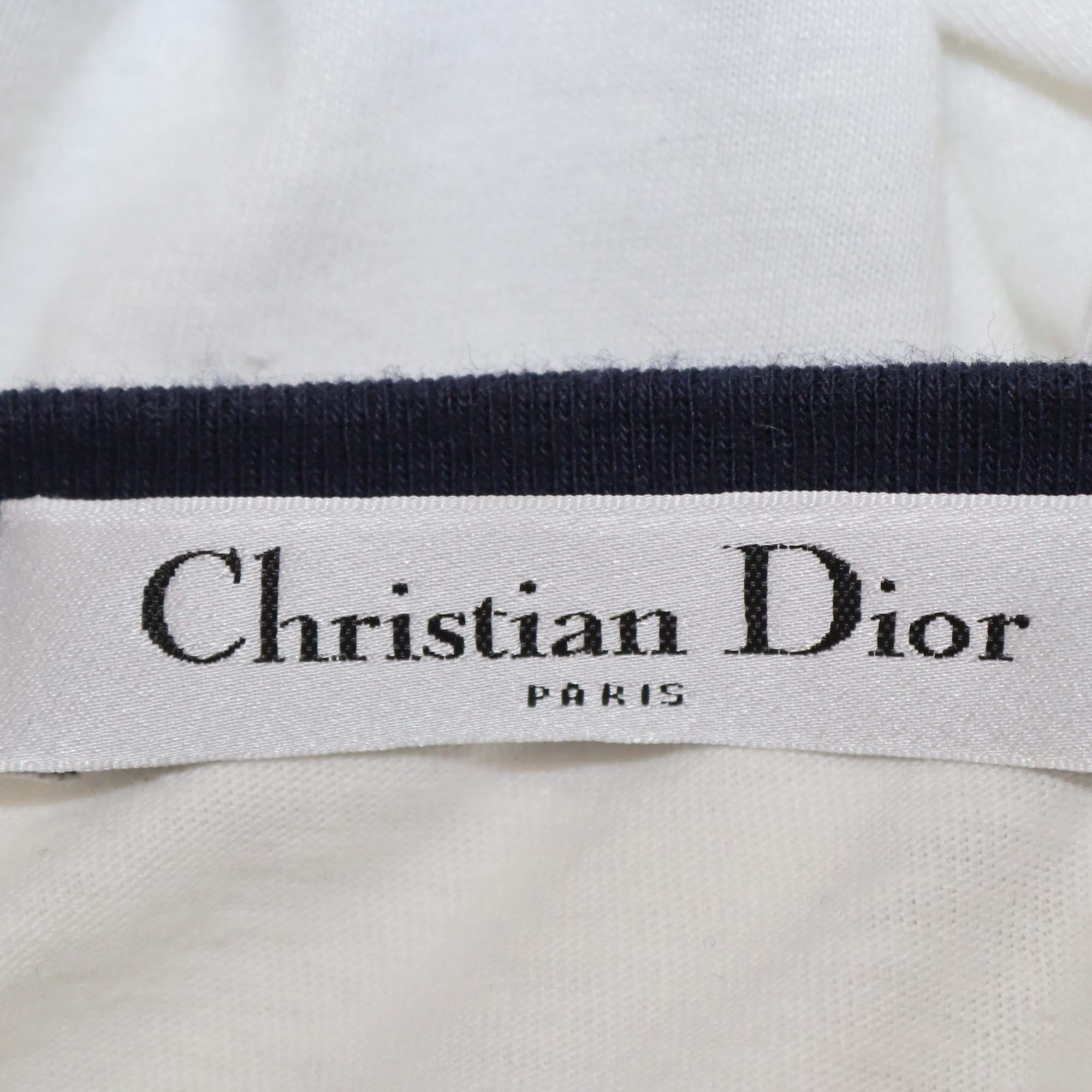 Christian Dior White/Navy Blue Blend Cotton Lucky Dior T-Shirt
