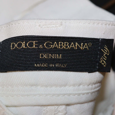 Dolce & Gabbana White Denim Floral Embroidered Girly Pants