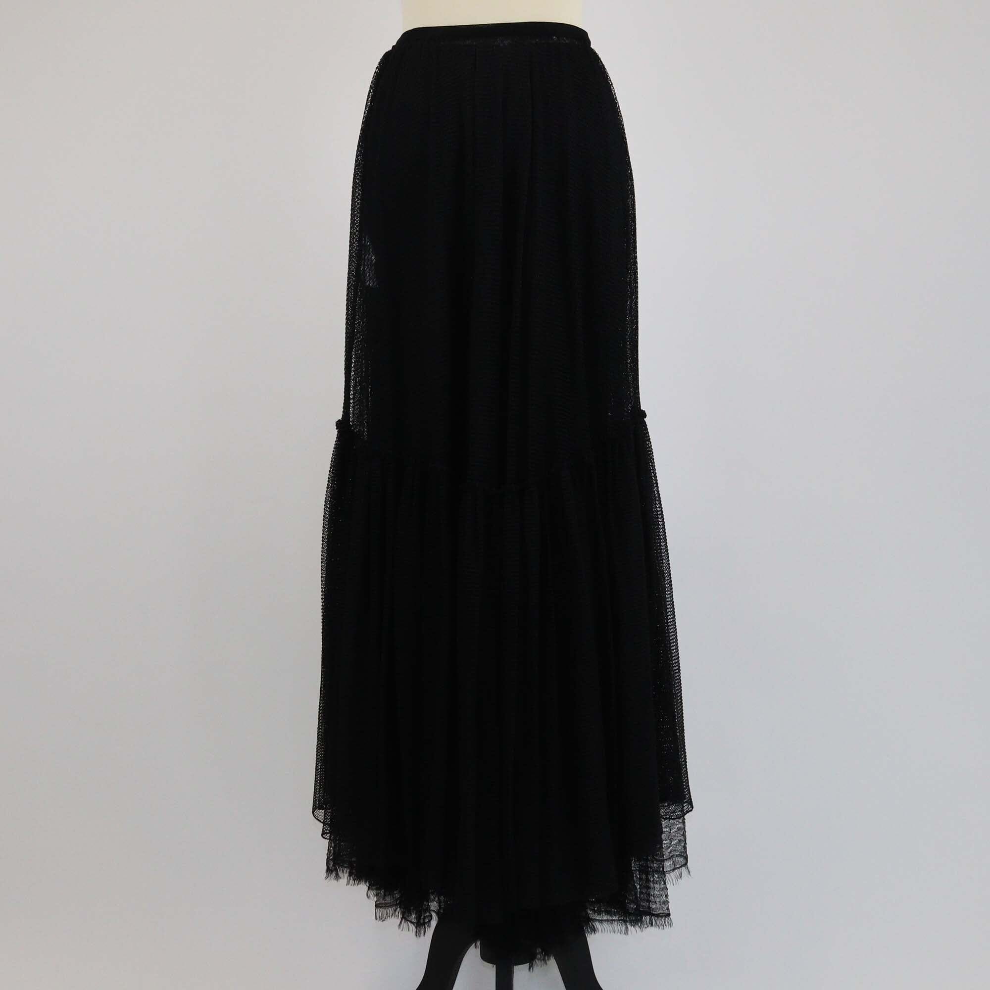 Christian Dior Black Pleated Lace Maxi Skirt Womens Christian Dior 