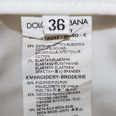 Dolce & Gabbana White Denim Floral Embroidered Girly Pants
