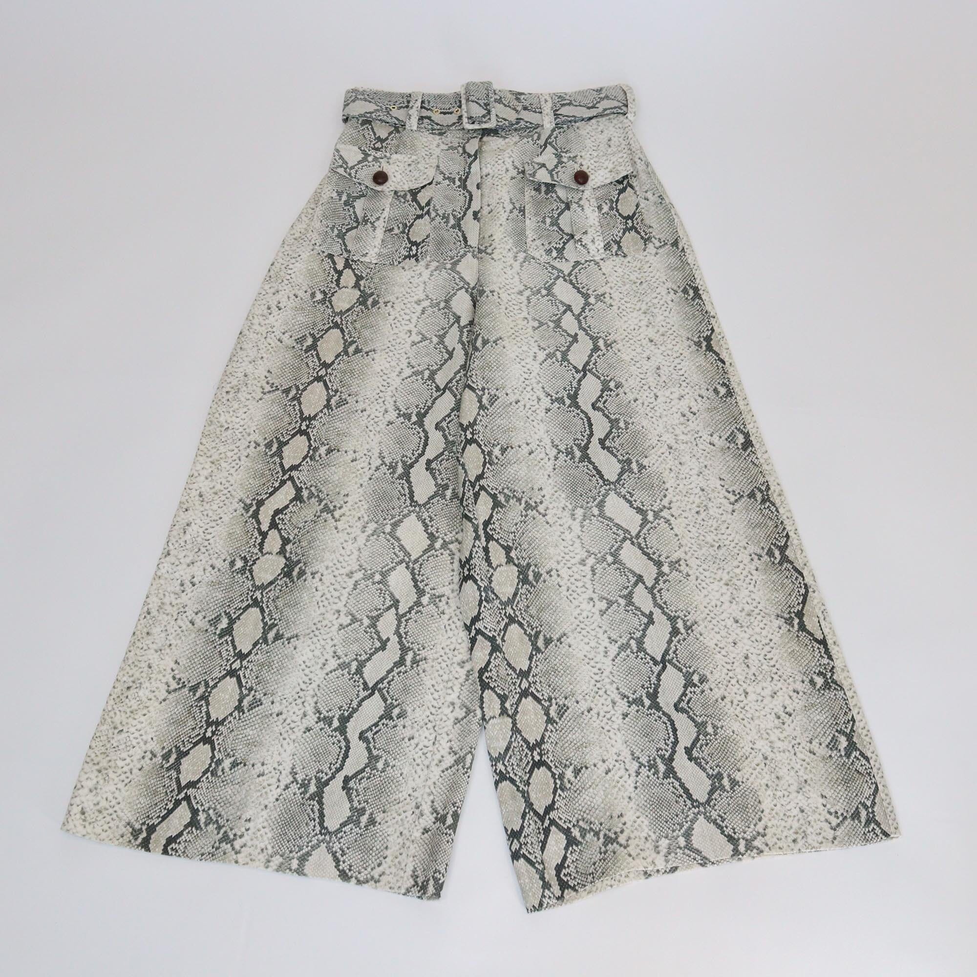 Zimmermann White/Green Python Print Belted Wide Leg Pants Womens Zimmermann 