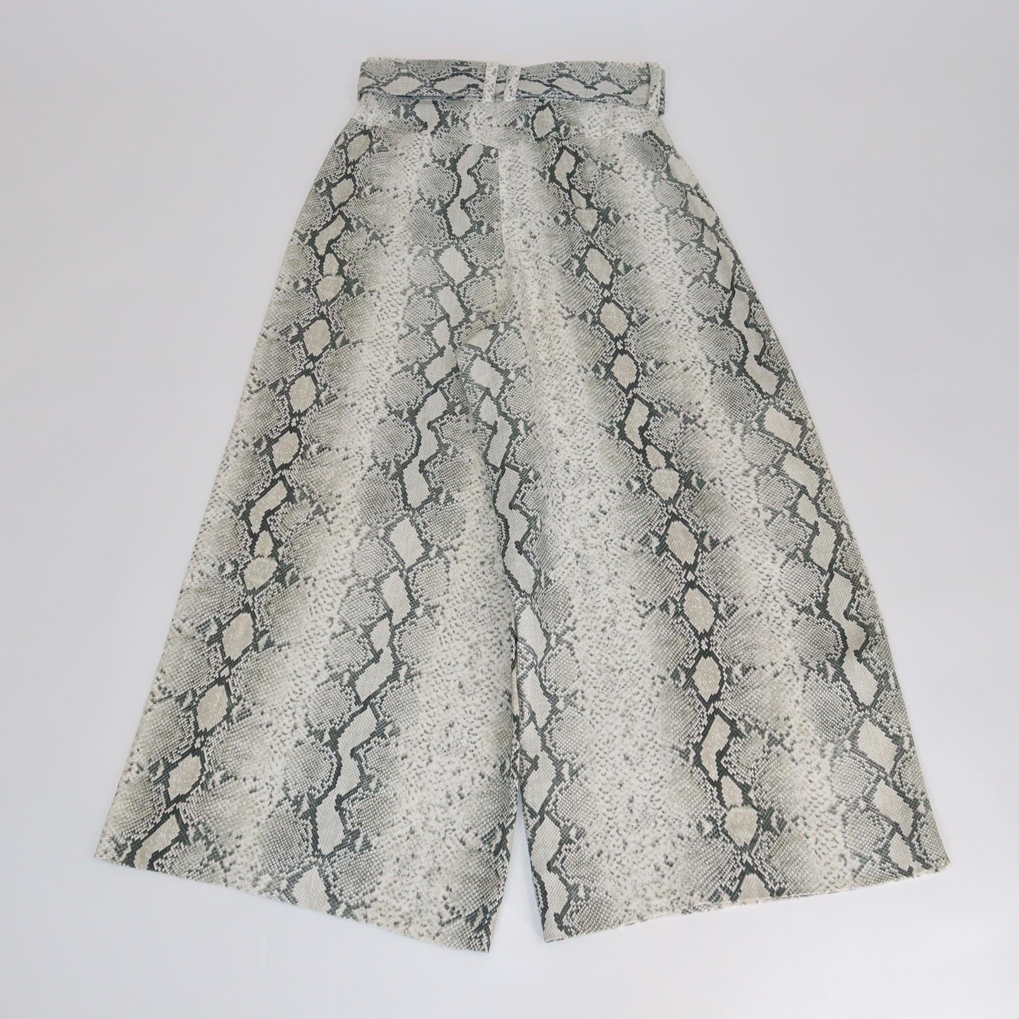 Zimmermann White/Green Python Print Belted Wide Leg Pants Womens Zimmermann 