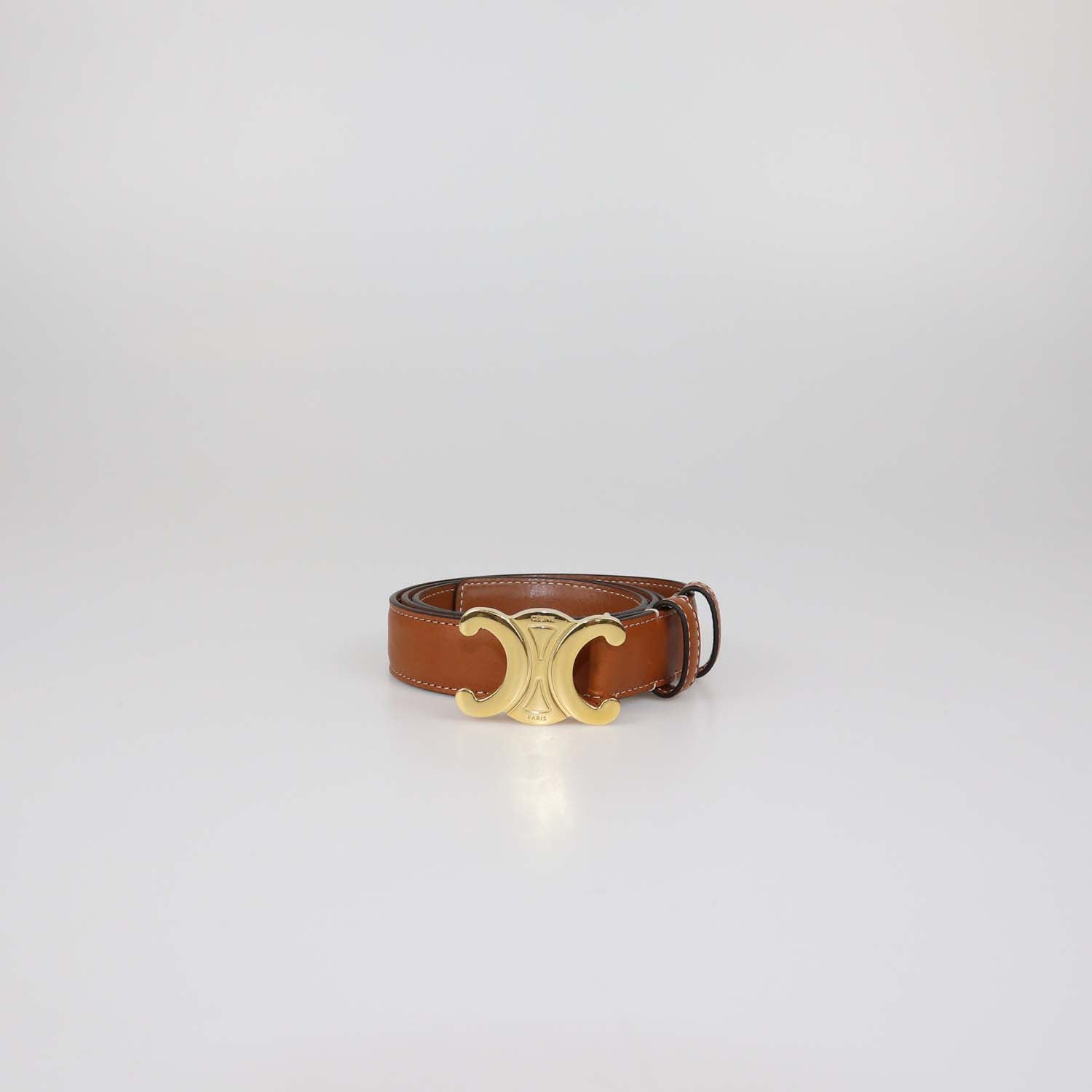 Celine Tan Leather Triomphe Belt