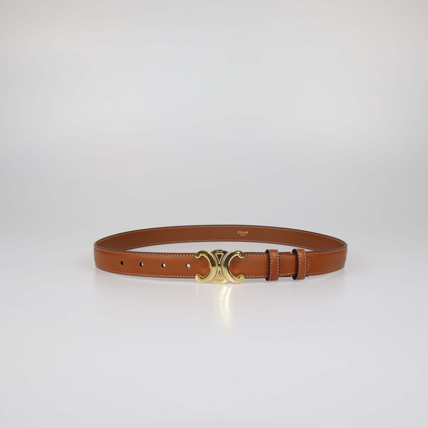 Celine Tan Leather Triomphe Belt