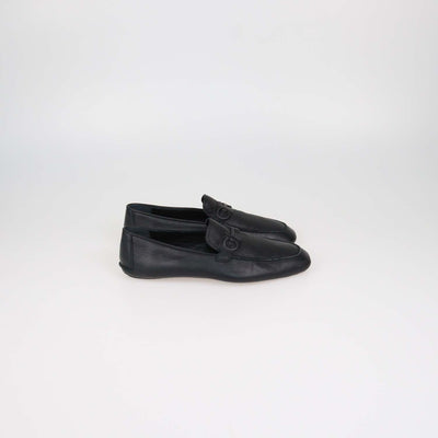 Salvatore Ferragamo Black Leather Gancini Embossed Flat Loafers