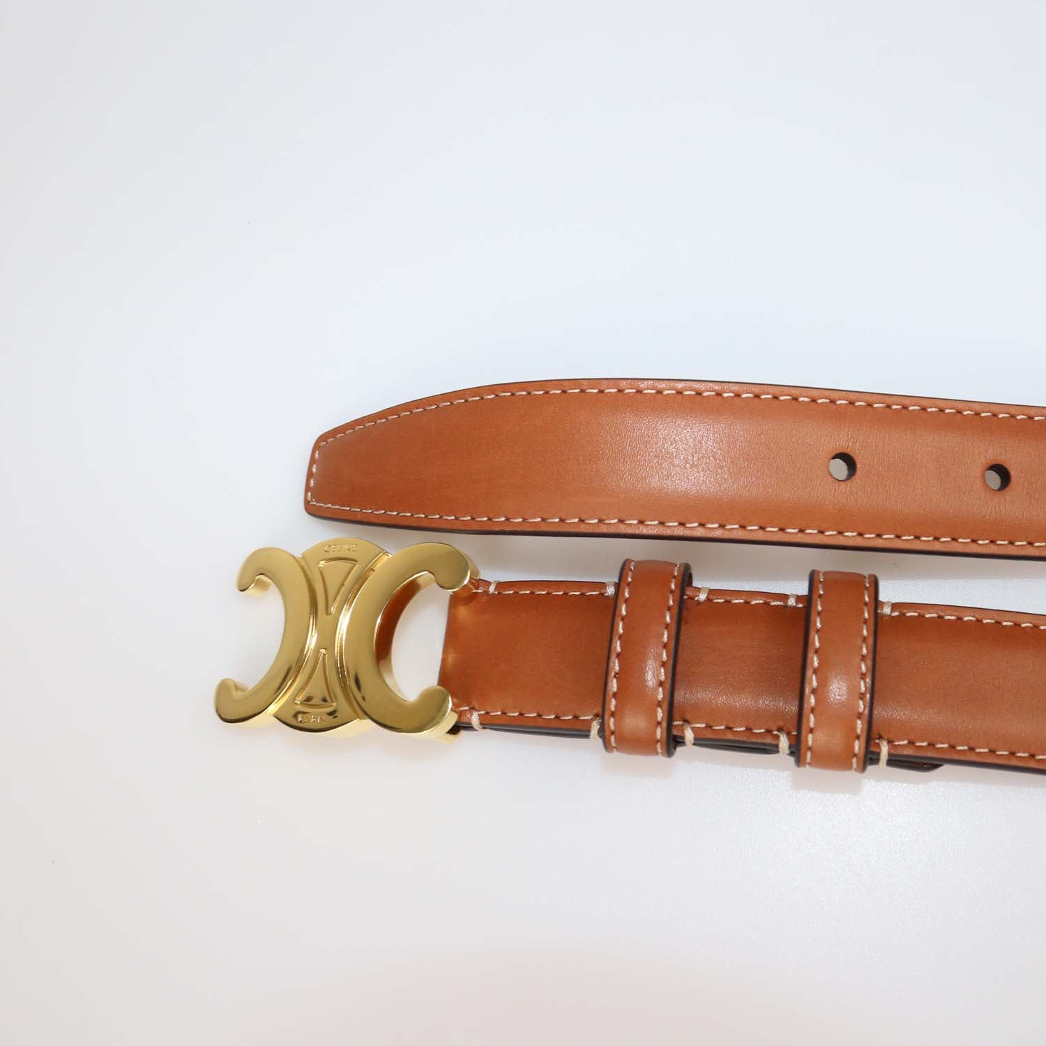 Celine Tan Leather Triomphe Belt