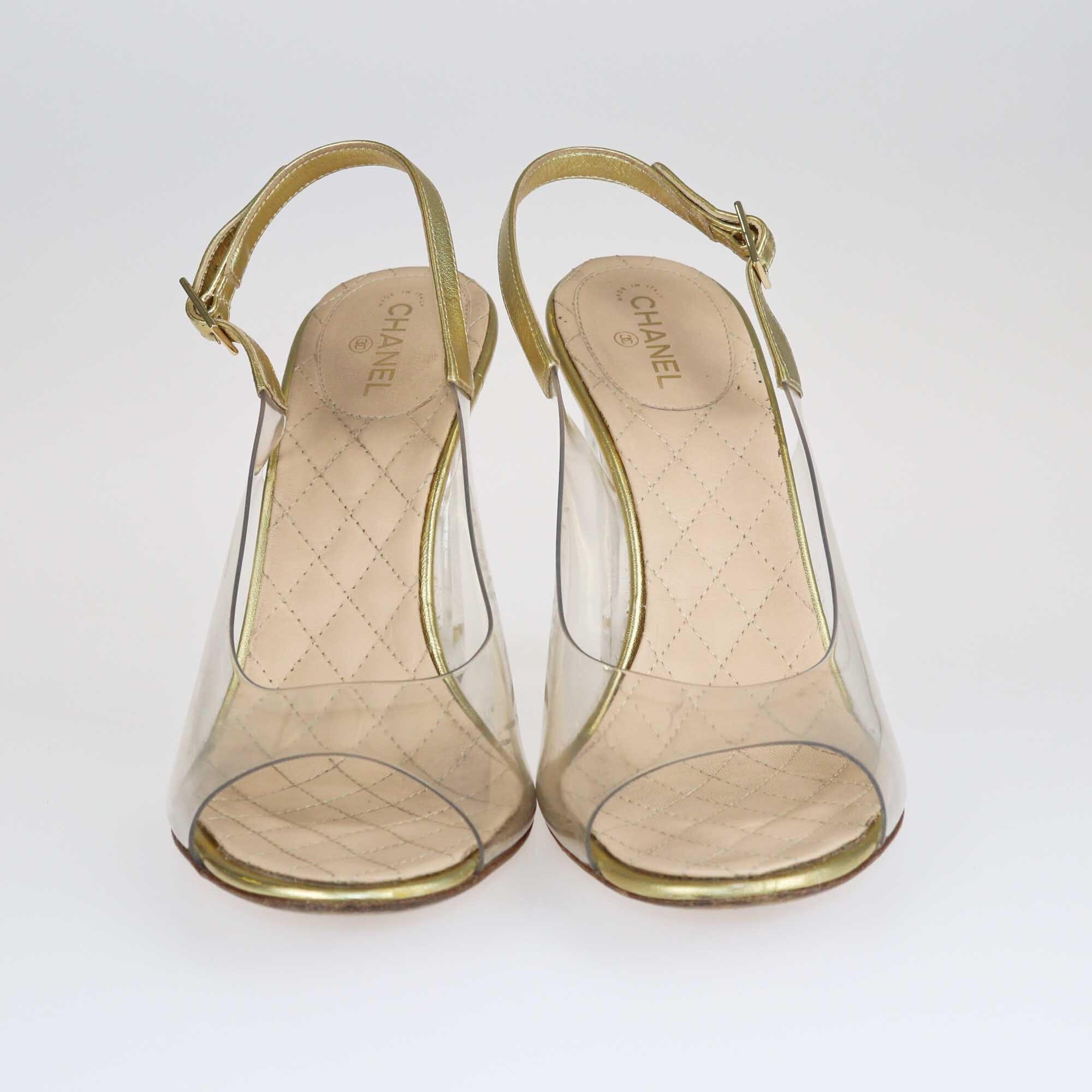 Chanel Yellow/Transparent CC Logo Slingback Sandals Shoes Chanel 