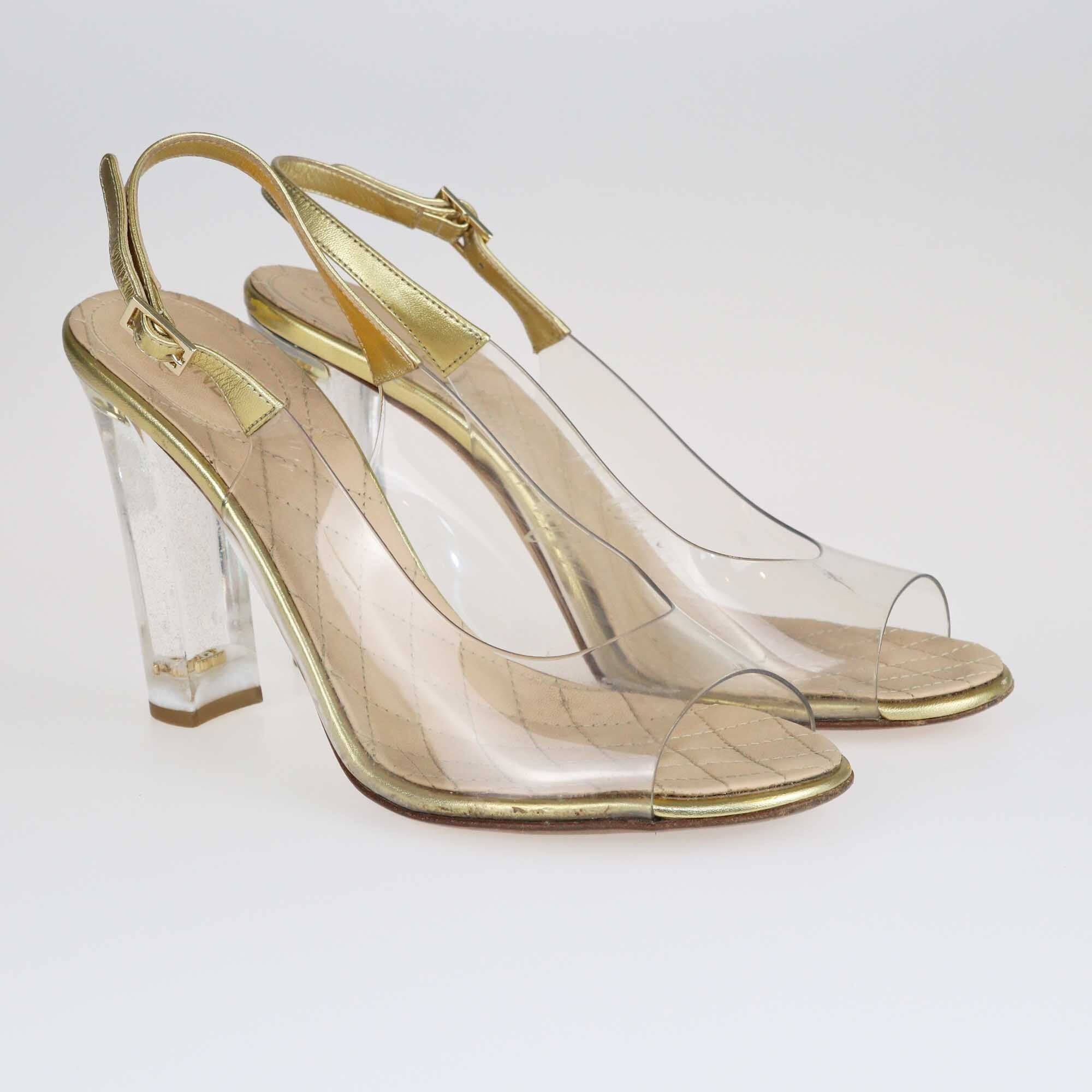 Chanel Yellow/Transparent CC Logo Slingback Sandals Shoes Chanel 