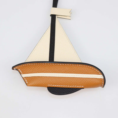 Hermes Nata,Gold,Black Epsom Leather Sail Boat Bag Charm