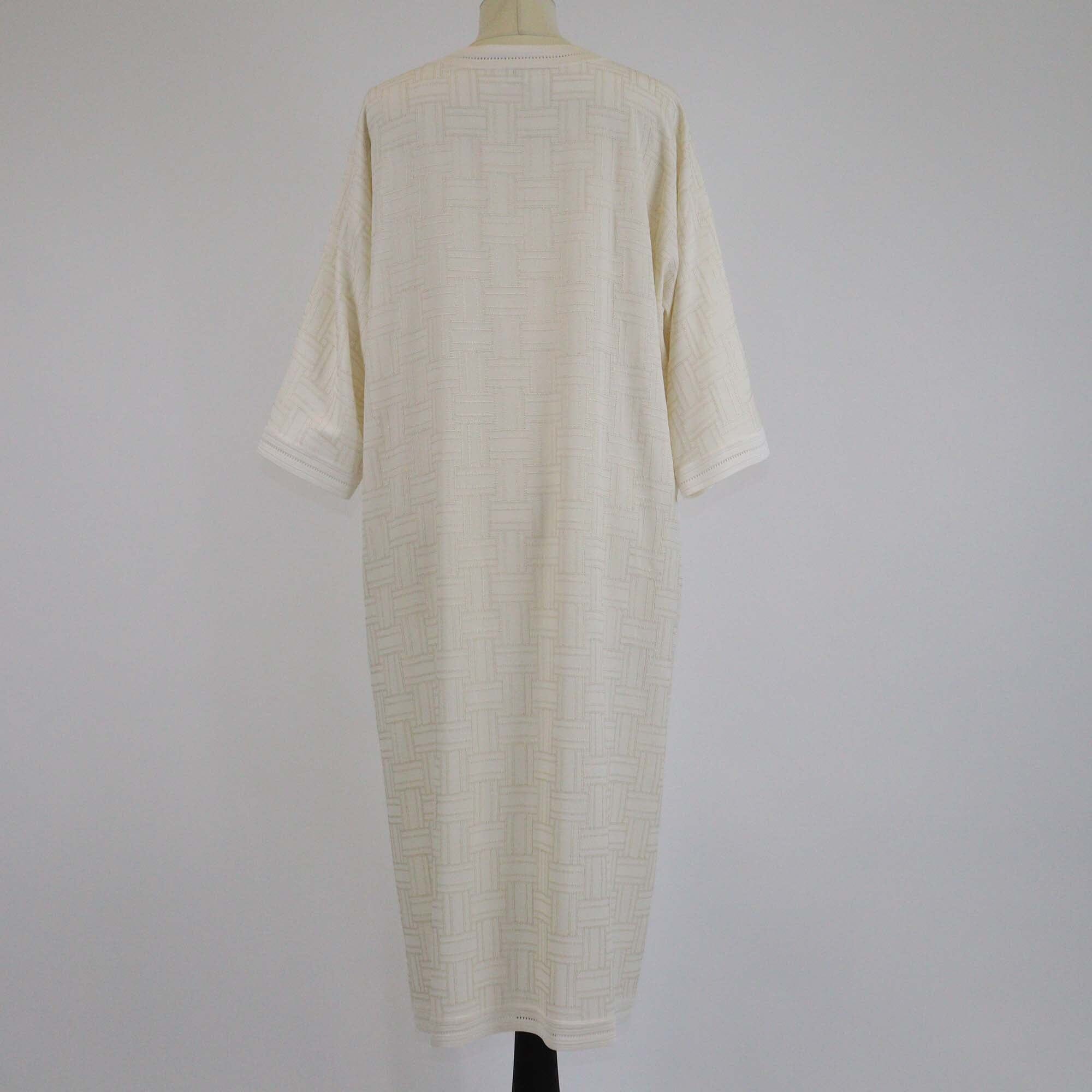 Hermes Cream Geometric Pattern Embriodered V Neck Kaftan Dress Womens Hermes 