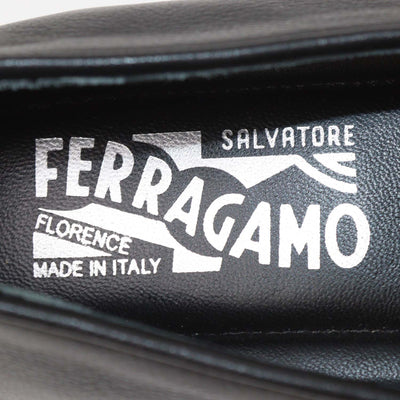 Salvatore Ferragamo Black Leather Gancini Embossed Flat Loafers