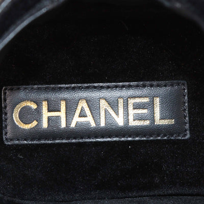 Chanel Black Quilted Leather Logo Wedge Ankle Strap Sandals Womens Chanel 