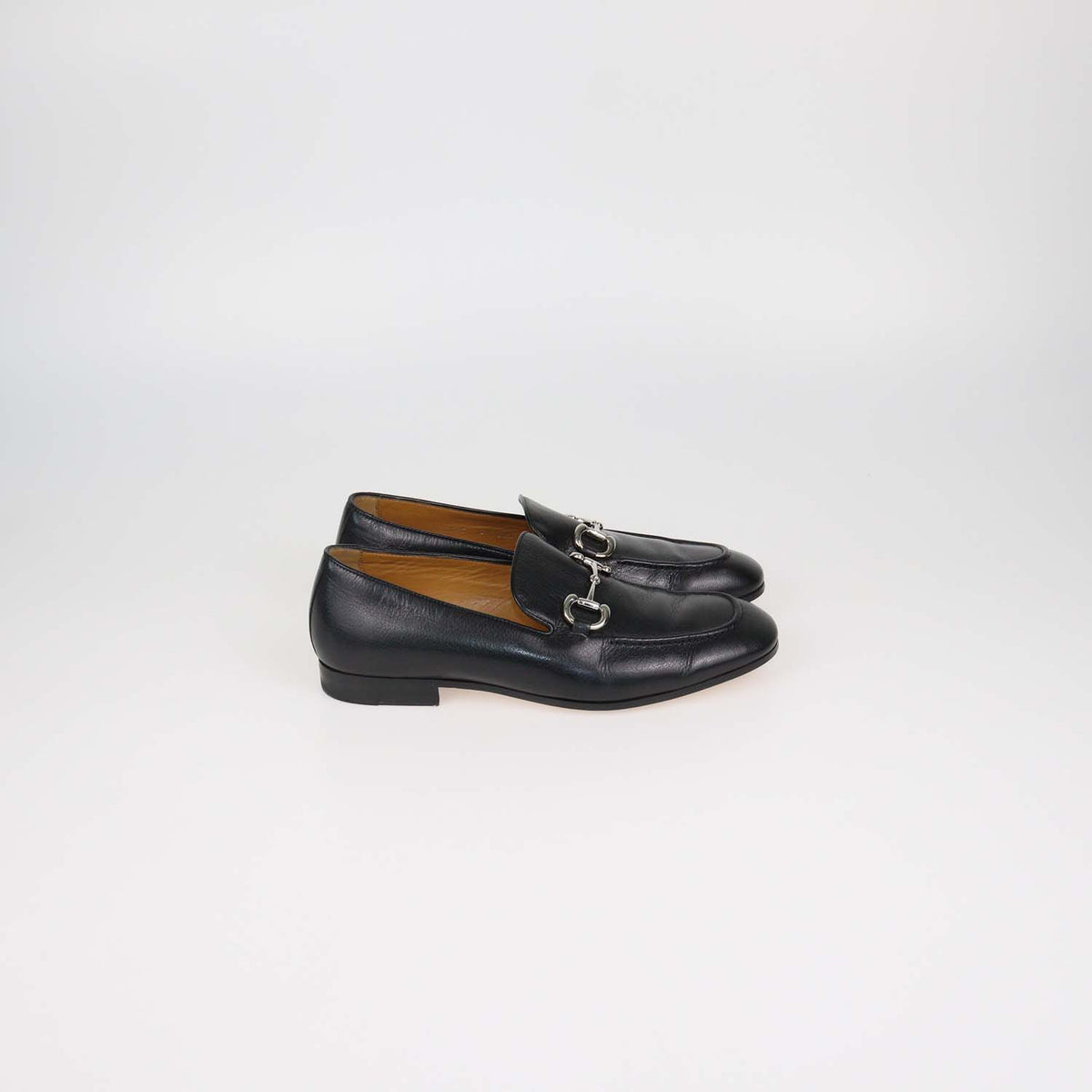 Gucci Black Glossy Leather Horsebit Loafers