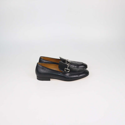 Gucci Black Glossy Leather Horsebit Loafers