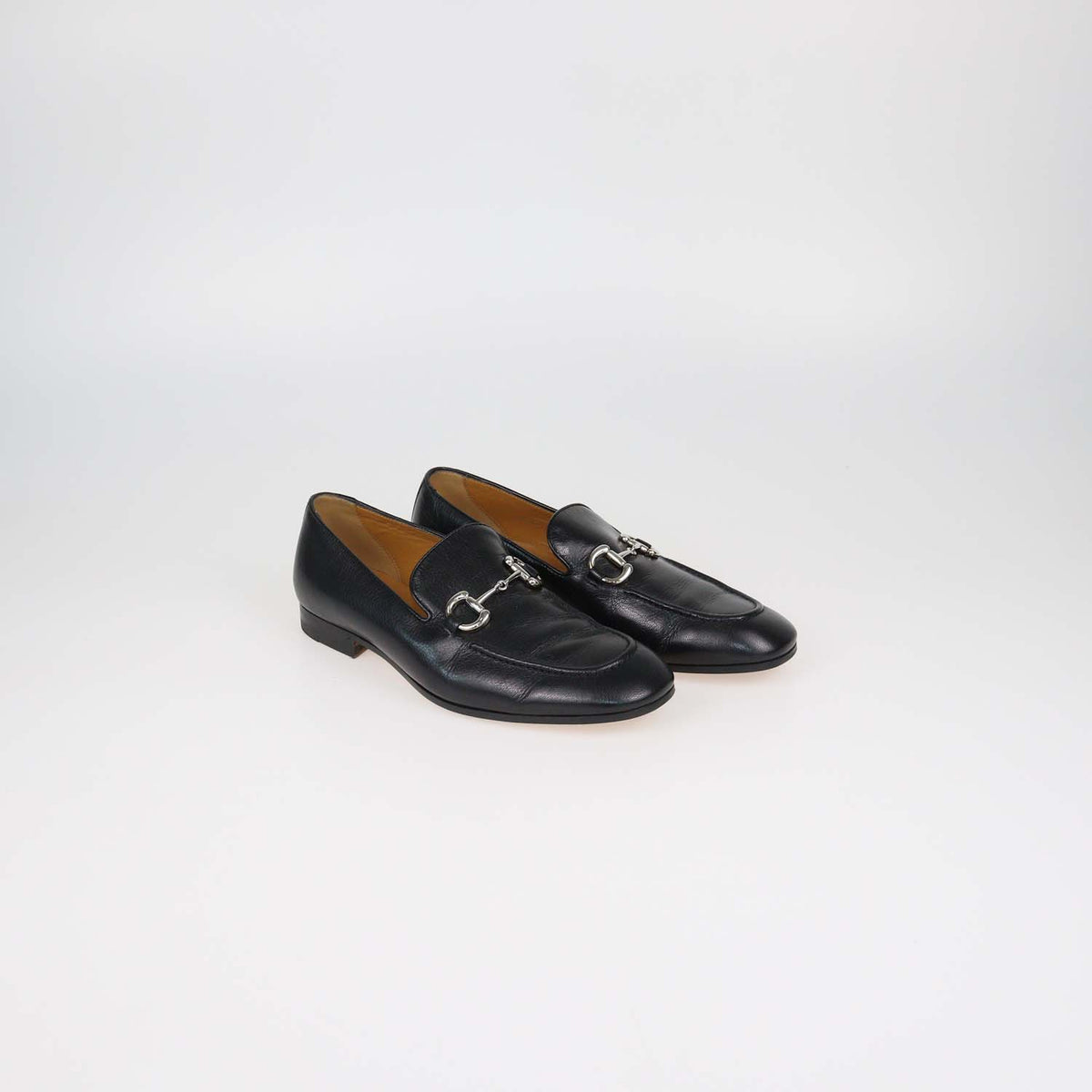 Gucci Black Glossy Leather Horsebit Loafers