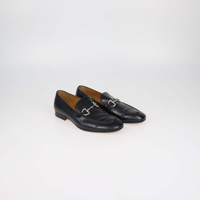 Gucci Black Glossy Leather Horsebit Loafers