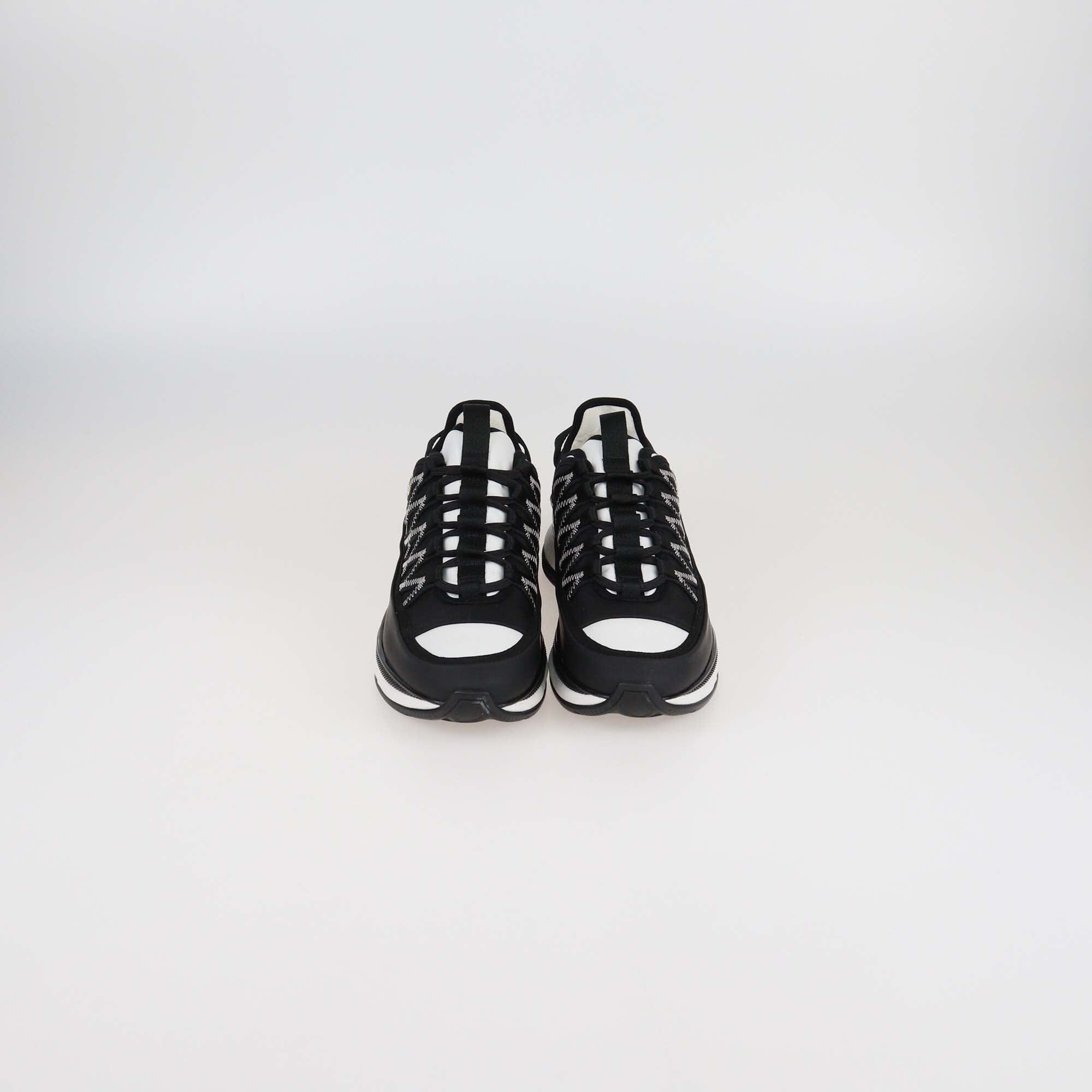Chanel Black/White Leather and Fabric CC Low Top Sneakers Womens Chanel 