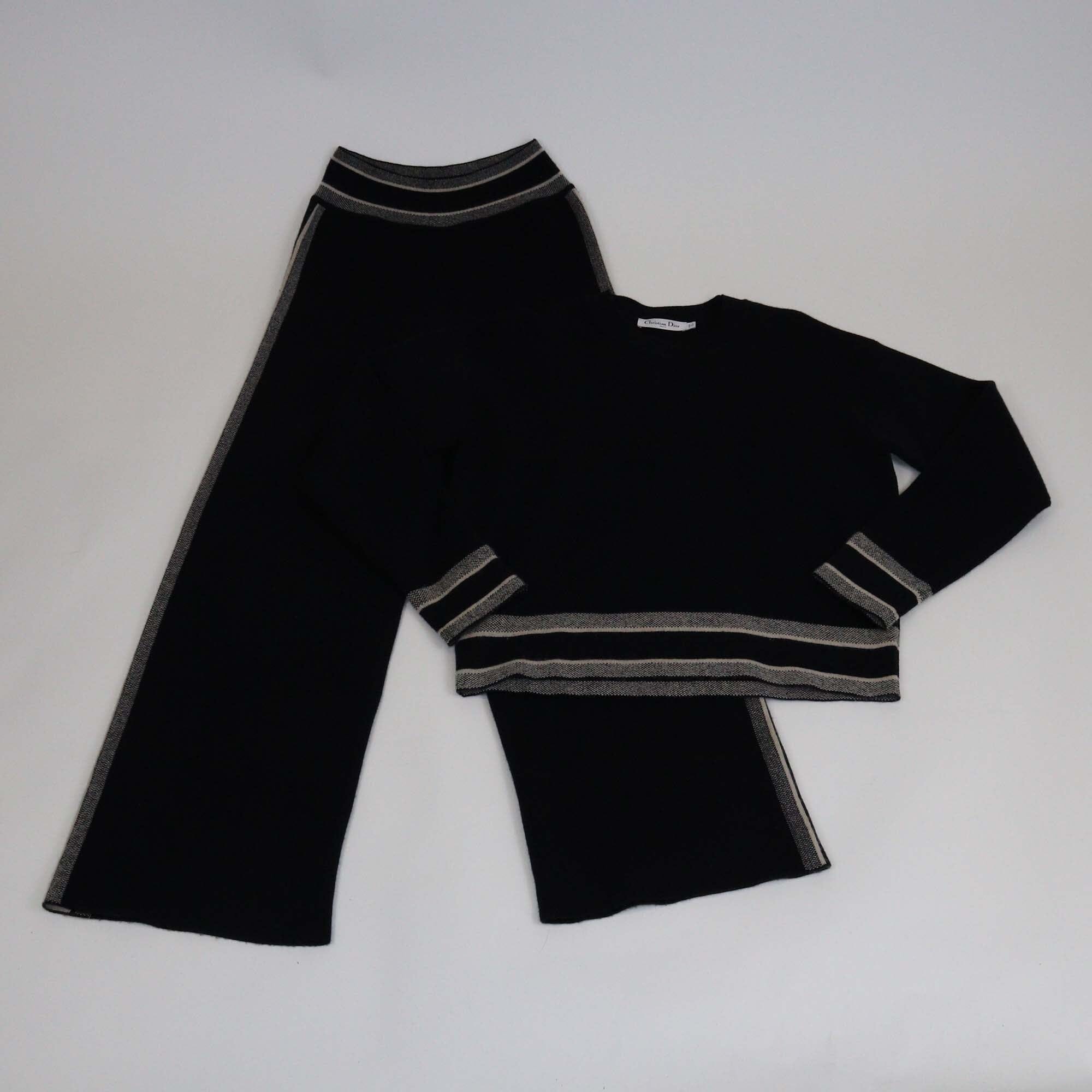 Christian Dior Navy Blue Stripe Long Sleeve Knit Sweater & Sweatpants Set Womens Christian Dior 