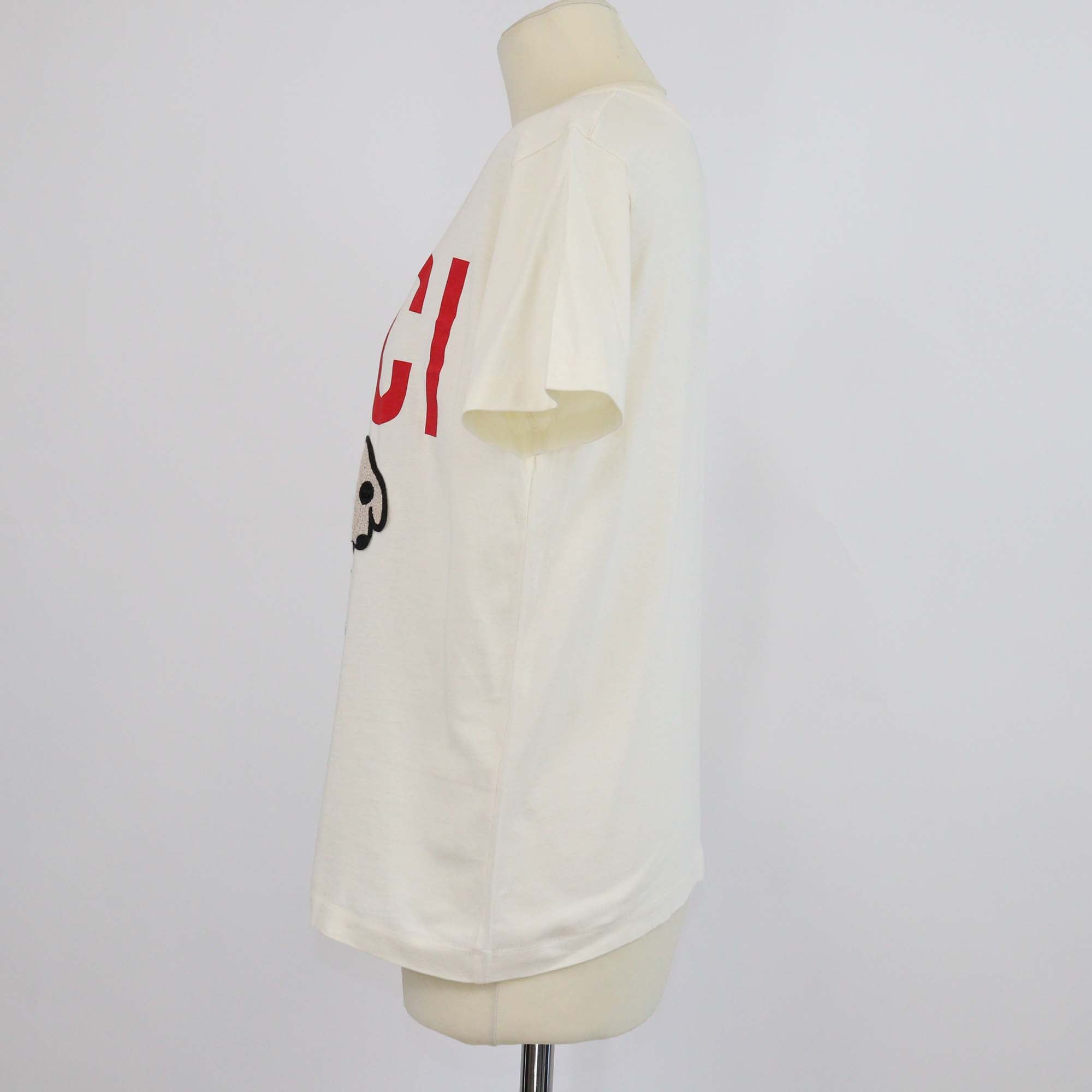 Gucci Cream Cotton Dog Patch and Crystal Embellished T-Shirt